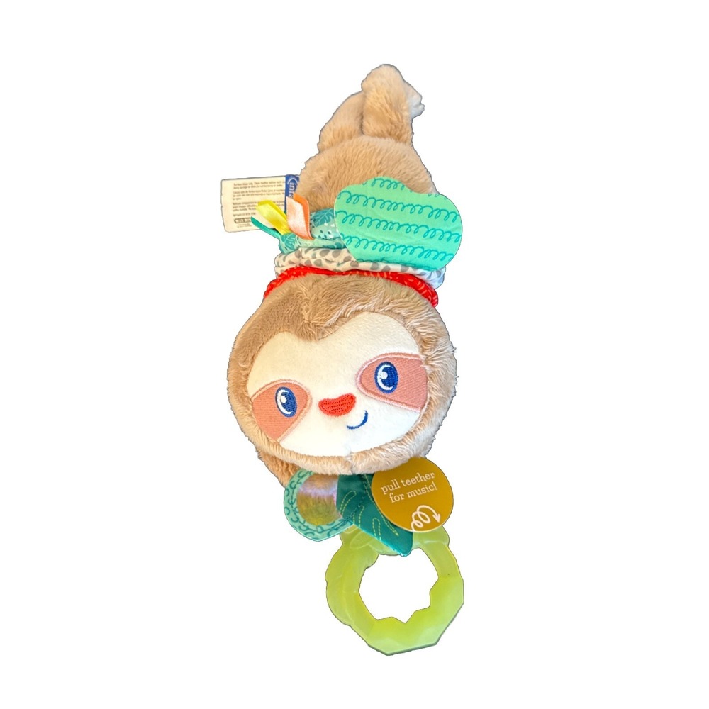 Infantino Plush Musical Pull Down Unisex Sloth Baby Toy Crackles & Stretches New